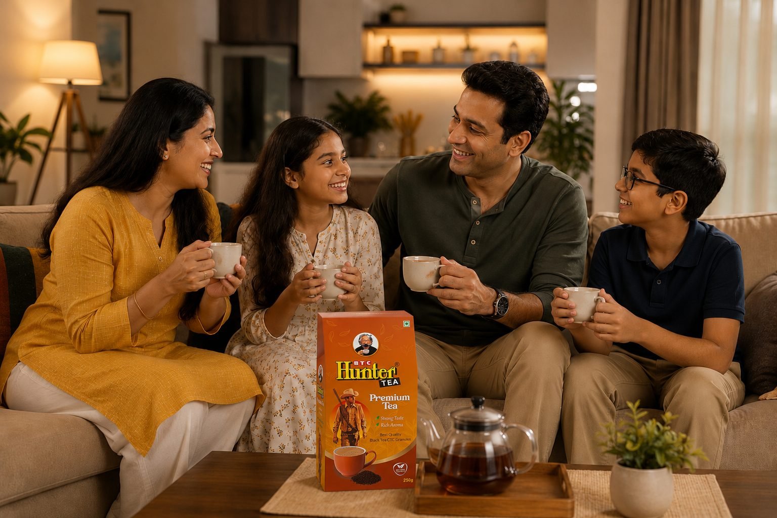 A family enjoying tea together at home with BTC Hunter Tea