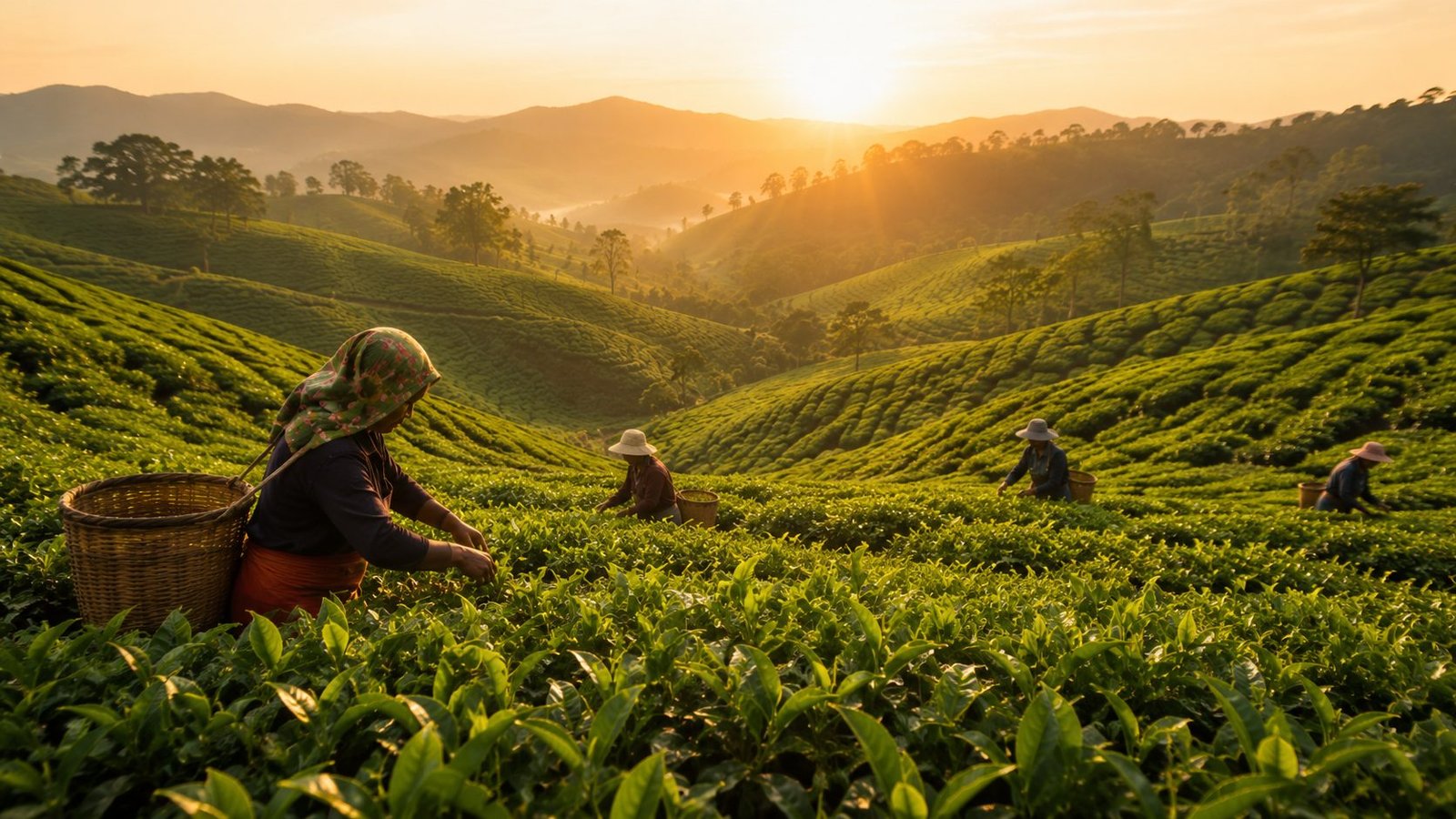 Sunrise over the Assam tea gardens where BTC Hunter Tea is sourced